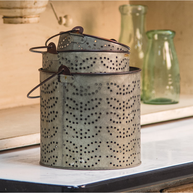 Gracie Oaks 3 Piece Olive Metal Decorative Bucket & Reviews Wayfair